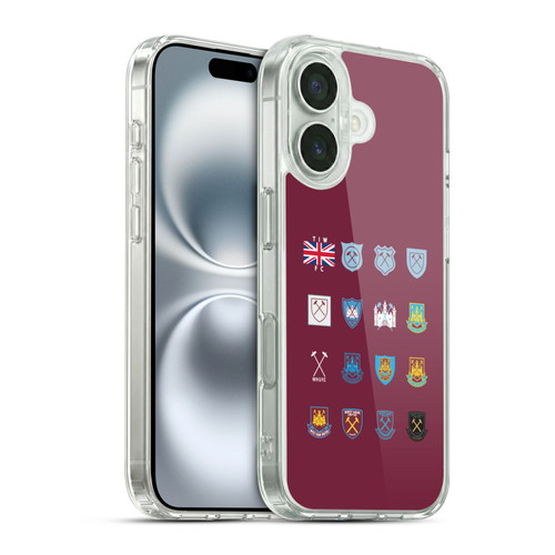West Ham United FC Crest History Pattern 3 Soft Gel Case for Apple iPhone 16 & MagSafe