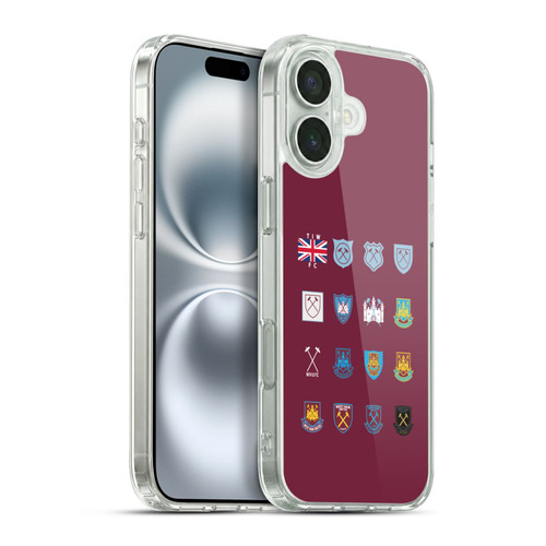 West Ham United FC Crest History Pattern 3 Soft Gel Case for Apple iPhone 16 Plus & MagSafe