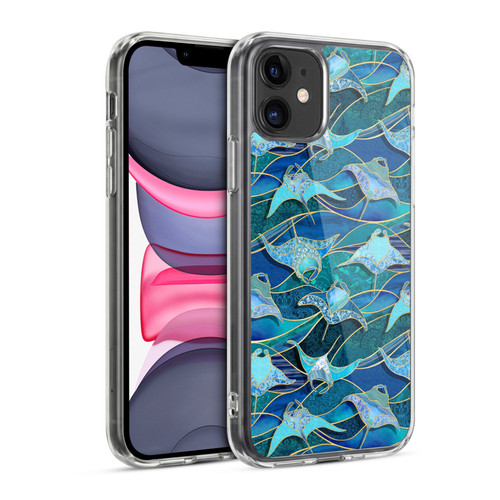 Micklyn Le Feuvre Flora And Fauna Patchwork Manta Rays in Blue Soft Gel Case for Apple iPhone 11