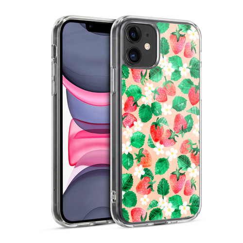 Micklyn Le Feuvre Flora And Fauna Strawberry Watercolor in Peach Soft Gel Case for Apple iPhone 11