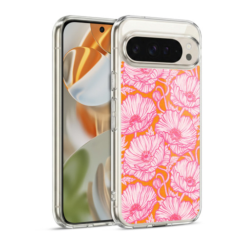 Micklyn Le Feuvre Flora And Fauna Hot Pink Orange Poppy Floral Soft Gel Case for Google Pixel 9 / Pixel 9 Pro