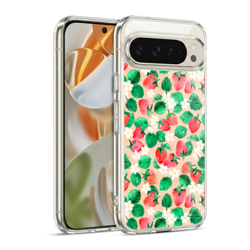 Micklyn Le Feuvre Flora And Fauna Strawberry Watercolor in Peach Soft Gel Case for Google Pixel 9 / Pixel 9 Pro