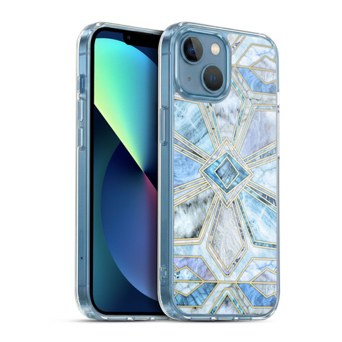 Micklyn Le Feuvre Marble Patterns Geometric Gilded Stone Tiles In Soft Blues Soft Gel Case for Apple iPhone 13 Mini & MagSafe