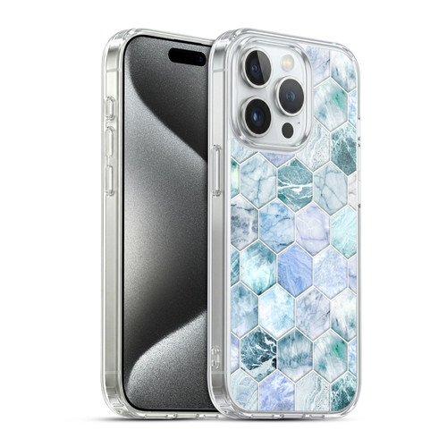 Micklyn Le Feuvre Marble Patterns Ice Blue And Jade Stone And Hexagon Tiles Soft Gel Case for Apple iPhone 15 Pro & MagSafe