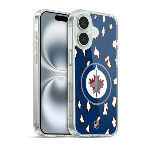 NHL Winnipeg Jets Leopard Pattern Soft Gel Case for Apple iPhone 16 & MagSafe