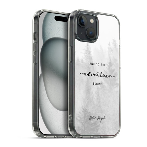 Nature Magick So The Adventure Begins Quote Black And White Forest Soft Gel Case for Apple iPhone 15 Plus & MagSafe