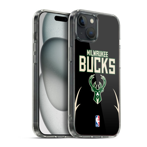 NBA Milwaukee Bucks Logo Black Design Soft Gel Case for Apple iPhone 15 Plus & MagSafe