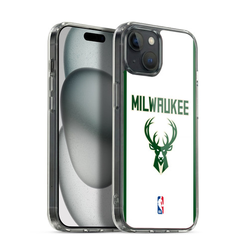 NBA Milwaukee Bucks Logo White Design Soft Gel Case for Apple iPhone 15 Plus & MagSafe