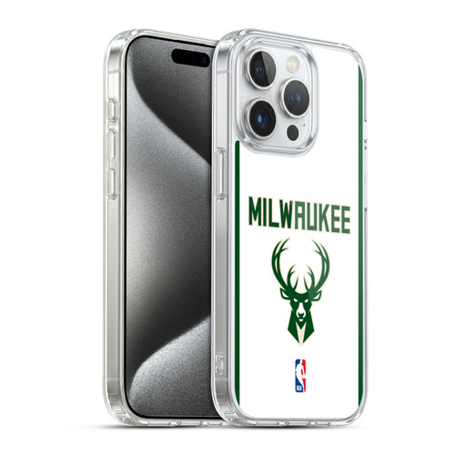 NBA Milwaukee Bucks Logo White Design Soft Gel Case for Apple iPhone 15 Pro & MagSafe