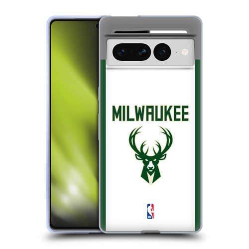 NBA Milwaukee Bucks Logo White Design Soft Gel Case for Google Pixel 7 Pro