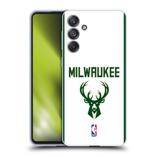 NBA Milwaukee Bucks Logo White Design Soft Gel Case for Samsung Galaxy M55 5G