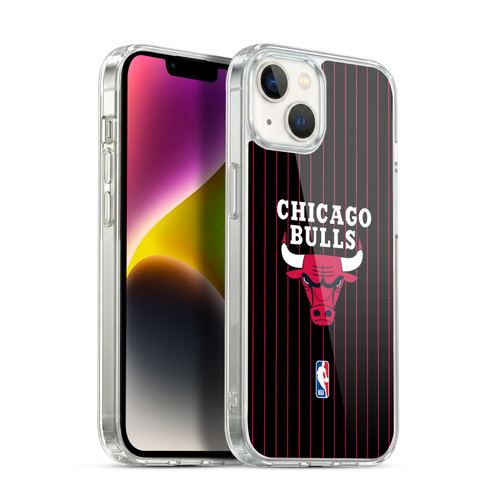 NBA Chicago Bulls Logo Black Pinstripe Design Soft Gel Case for Apple iPhone 14 Plus & MagSafe