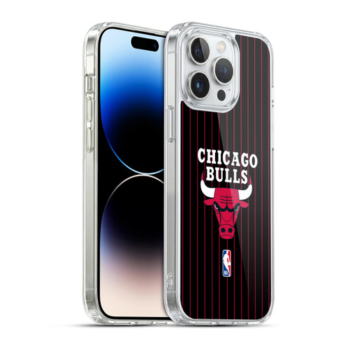 NBA Chicago Bulls Logo Black Pinstripe Design Soft Gel Case for Apple iPhone 14 Pro Max & MagSafe