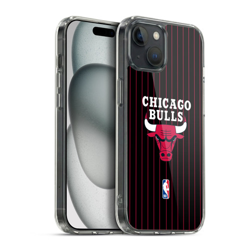 NBA Chicago Bulls Logo Black Pinstripe Design Soft Gel Case for Apple iPhone 15 Plus & MagSafe