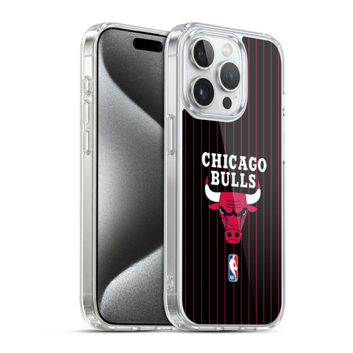 NBA Chicago Bulls Logo Black Pinstripe Design Soft Gel Case for Apple iPhone 15 Pro & MagSafe