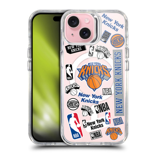 NBA New York Knicks Sticker Collage Print SHOCKPROOF BUMPER CASE COMPATIBLE WITH Apple iPhone 15 & MAGSAFE