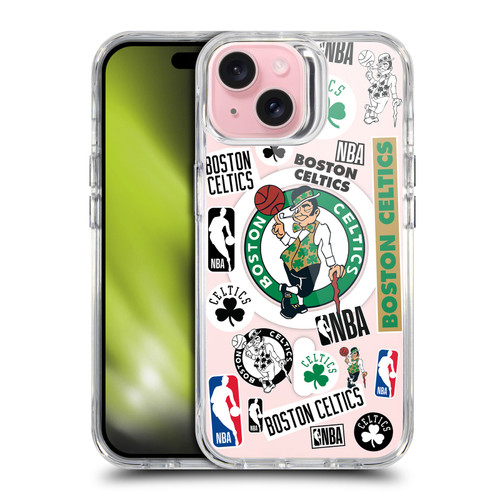 NBA Boston Celtics Sticker Collage Print SHOCKPROOF BUMPER CASE COMPATIBLE WITH Apple iPhone 15 & MAGSAFE
