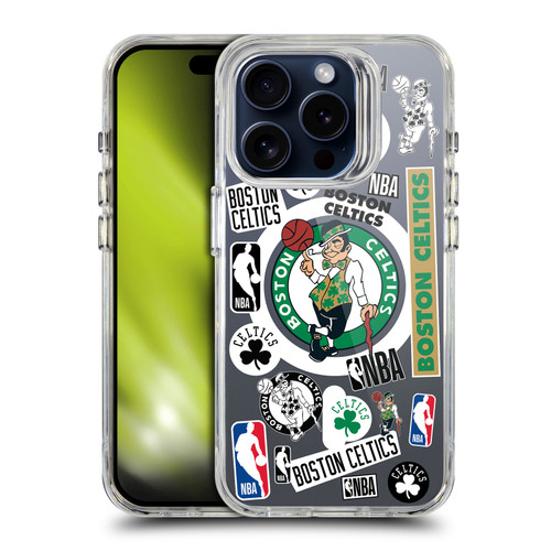 NBA Boston Celtics Sticker Collage Print SHOCKPROOF BUMPER CASE COMPATIBLE WITH Apple iPhone 15 Pro & MAGSAFE