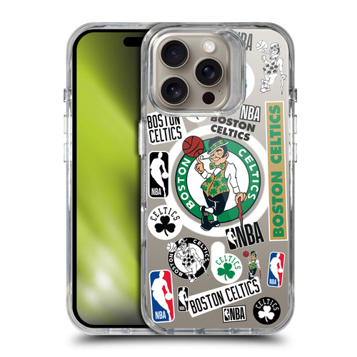 NBA Boston Celtics Sticker Collage Print SHOCKPROOF BUMPER CASE COMPATIBLE WITH Apple iPhone 16 Pro & MAGSAFE