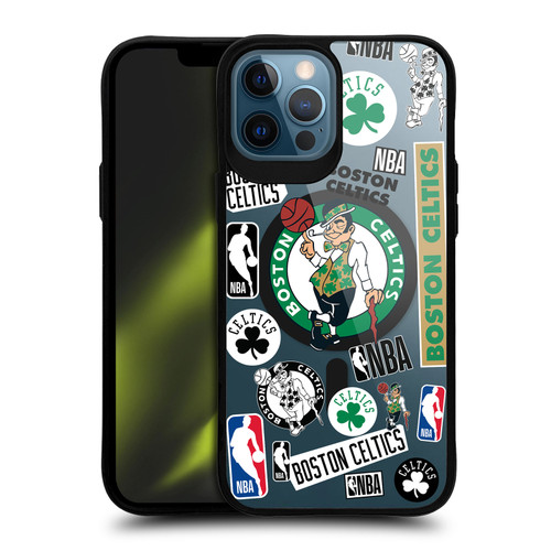 NBA Boston Celtics Sticker Collage Print BLACK SHOCKPROOF BUMPER CASE COMPATIBLE WITH Apple iPhone 12 Pro Max & MAGSAFE