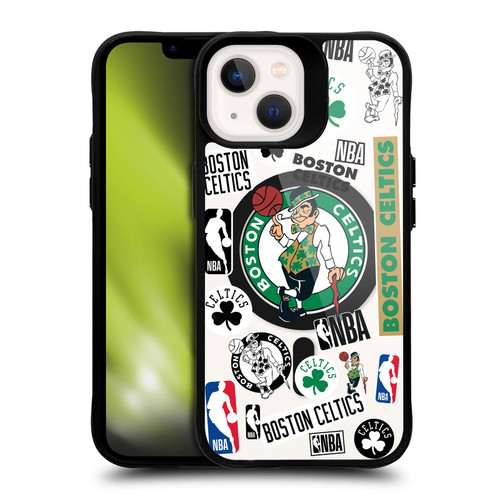 NBA Boston Celtics Sticker Collage Print BLACK SHOCKPROOF BUMPER CASE COMPATIBLE WITH Apple iPhone 13 & MAGSAFE