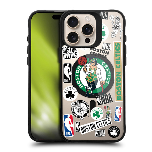 NBA Boston Celtics Sticker Collage Print BLACK SHOCKPROOF BUMPER CASE COMPATIBLE WITH Apple iPhone 16 Pro Max & MAGSAFE