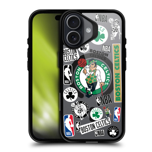 NBA Boston Celtics Sticker Collage Print BLACK SHOCKPROOF BUMPER CASE COMPATIBLE WITH Apple iPhone 17 & MAGSAFE