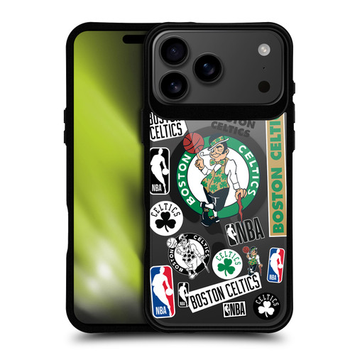 NBA Boston Celtics Sticker Collage Print BLACK SHOCKPROOF BUMPER CASE COMPATIBLE WITH Apple iPhone 17 Pro Max & MAGSAFE