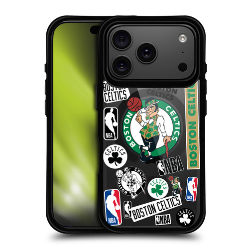NBA Boston Celtics Sticker Collage Print BLACK SHOCKPROOF BUMPER CASE COMPATIBLE WITH Apple iPhone 17 Pro & MAGSAFE