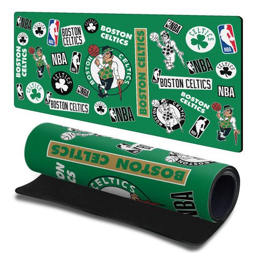 NBA Boston Celtics Sticker Collage Gaming Office Desk PC Keyboard Mouse Mat Pad 23.62 x 11.81 x 0.12 inches (600 x 300 mm) - L