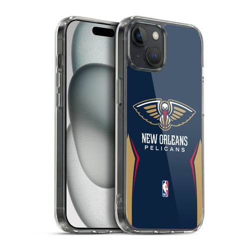 NBA New Orleans Pelicans Logo Navy Blue Design Soft Gel Case for Apple iPhone 15 Plus & MagSafe