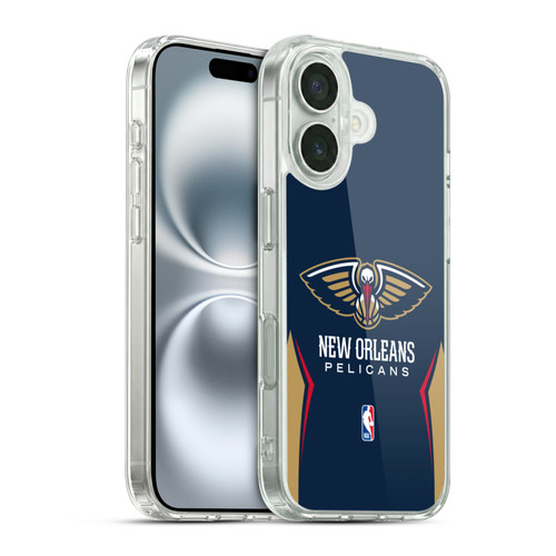 NBA New Orleans Pelicans Logo Navy Blue Design Soft Gel Case for Apple iPhone 16 & MagSafe