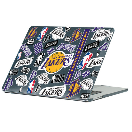 NBA Los Angeles Lakers Sticker Collage Print Black Glitter Hard Crystal Armour Laptop Case for Apple MacBook Air 13.6" A2681/A3113/A3240/A3449 2022/2024/2025/2026