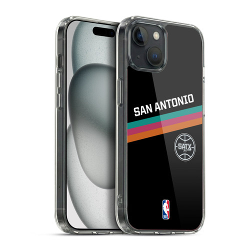 NBA San Antonio Spurs Logo Black Fiesta Design Soft Gel Case for Apple iPhone 15 Plus & MagSafe