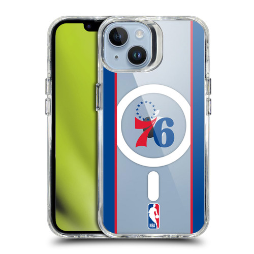 NBA Philadelphia 76ers Logo White Design Text SHOCKPROOF BUMPER CASE COMPATIBLE WITH Apple iPhone 14 & MAGSAFE