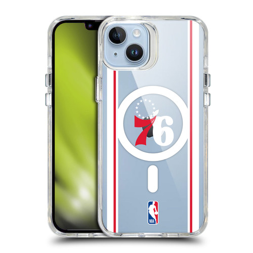 NBA Philadelphia 76ers Logo Blue Design Text SHOCKPROOF BUMPER CASE COMPATIBLE WITH Apple iPhone 14 Plus & MAGSAFE