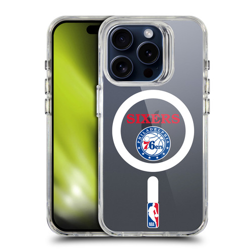 NBA Philadelphia 76ers Logo Black Design Text SHOCKPROOF BUMPER CASE COMPATIBLE WITH Apple iPhone 15 Pro & MAGSAFE