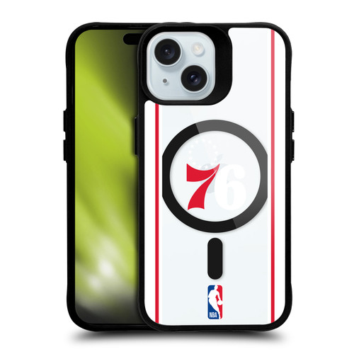 NBA Philadelphia 76ers Logo Blue Design Text BLACK SHOCKPROOF BUMPER CASE COMPATIBLE WITH Apple iPhone 15 & MAGSAFE