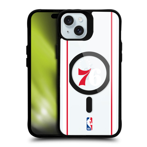 NBA Philadelphia 76ers Logo Blue Design Text BLACK SHOCKPROOF BUMPER CASE COMPATIBLE WITH Apple iPhone 15 Plus & MAGSAFE