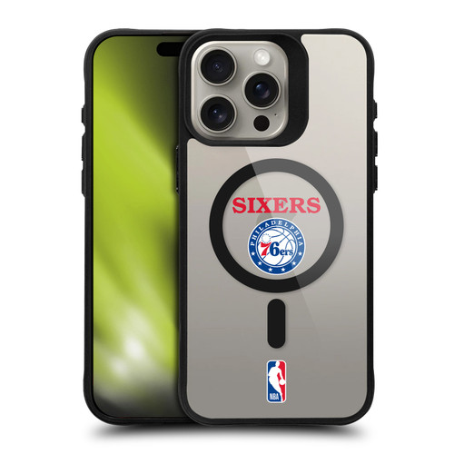 NBA Philadelphia 76ers Logo Black Design Text BLACK SHOCKPROOF BUMPER CASE COMPATIBLE WITH Apple iPhone 15 Pro Max & MAGSAFE
