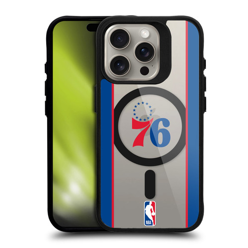 NBA Philadelphia 76ers Logo White Design Text BLACK SHOCKPROOF BUMPER CASE COMPATIBLE WITH Apple iPhone 15 Pro & MAGSAFE