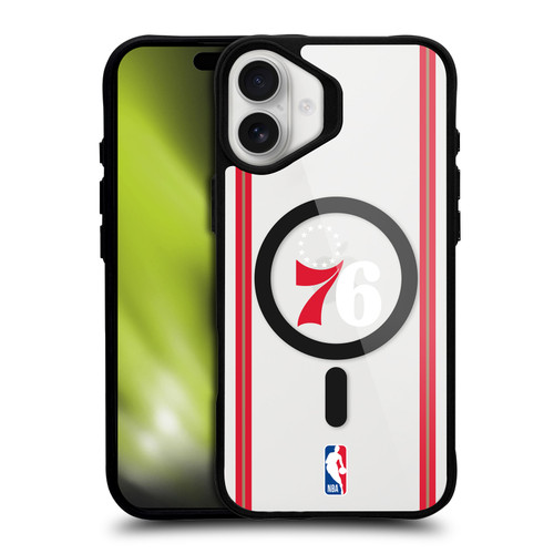 NBA Philadelphia 76ers Logo Retro Design Text BLACK SHOCKPROOF BUMPER CASE COMPATIBLE WITH Apple iPhone 16 Plus & MAGSAFE