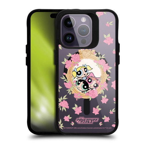 The Powerpuff Girls Character Icons Floral BLACK SHOCKPROOF BUMPER CASE COMPATIBLE WITH Apple iPhone 14 Pro & MAGSAFE