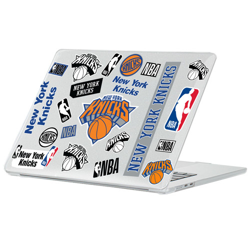 NBA New York Knicks Sticker Collage Print Clear Glitter Hard Crystal Armour Laptop Case for Apple MacBook Air 13.6" A2681/A3113/A3240/A3449 2022/2024/2025/2026
