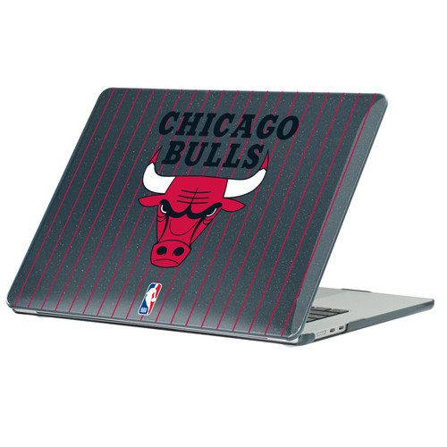 NBA Chicago Bulls Logo Black Pinstripe Text Black Glitter Hard Crystal Armour Laptop Case for Apple MacBook Air 13.6" A2681/A3113/A3240/A3449 2022/2024/2025/2026