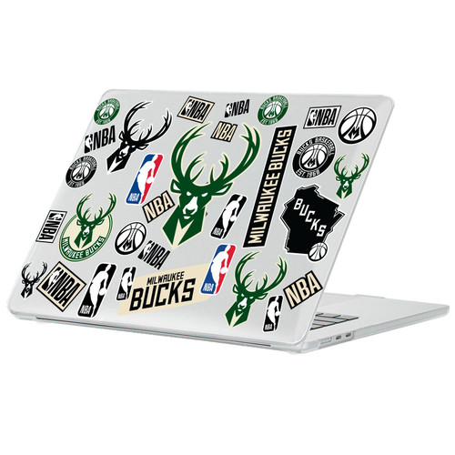 NBA Milwaukee Bucks Sticker Collage Print Clear Hard Crystal Armour Laptop Case for Apple MacBook Air 13.6" A2681/A3113/A3240 2022/2024/2025