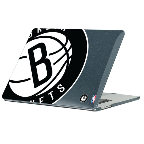 NBA Brooklyn Nets Logo Oversized Text Black Glitter Hard Crystal Armour Laptop Case for Apple MacBook Air 13.6" A2681/A3113/A3240 2022/2024/2025