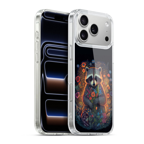 JK Stewart Key Art Raccoon Holding Flowers Soft Gel Case for Apple iPhone 17 Pro Max