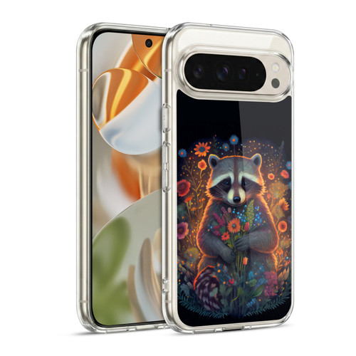 JK Stewart Key Art Raccoon Holding Flowers Soft Gel Case for Google Pixel 9 / Pixel 9 Pro
