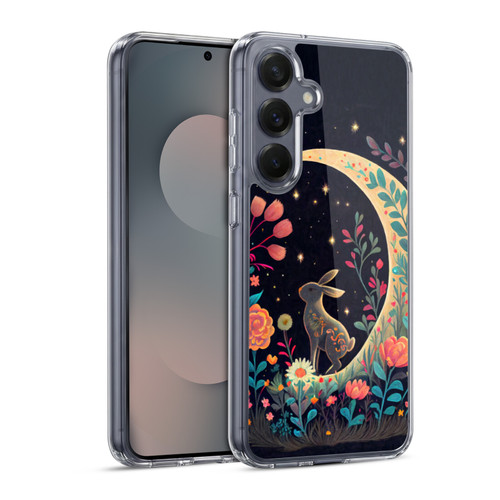 JK Stewart Key Art Rabbit On Crescent Moon Soft Gel Case for Samsung Galaxy S25 & MagSafe